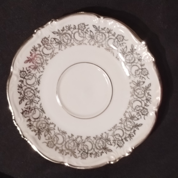 Towne Fine China Tea saucer Silver Flower - Picture 1 of 6